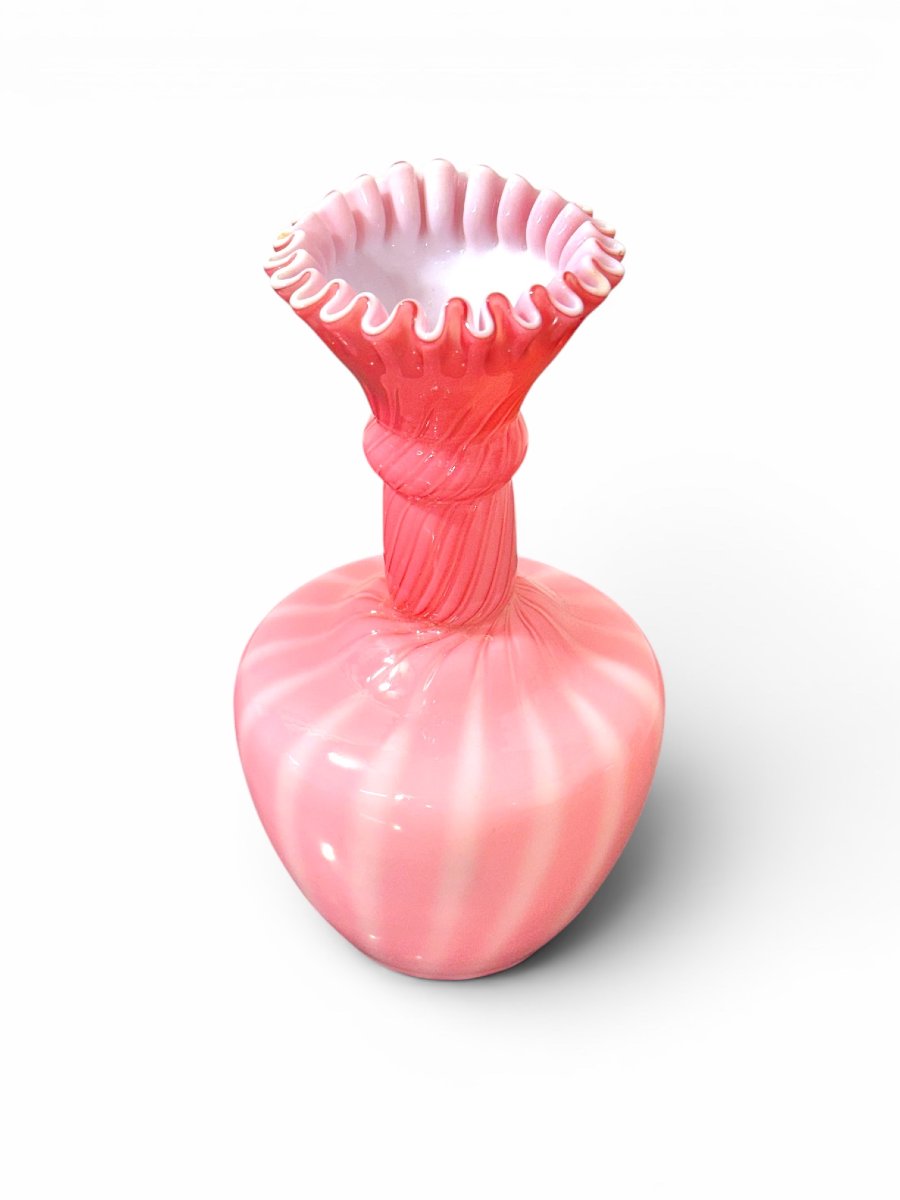 Pink Hand-blown Opaline Glass Bud Vase, France Circa 1860
