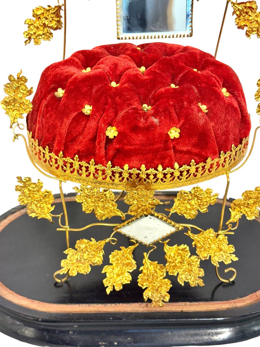 Napoleon III Bridal Cushion Under Glass Dome, Late 19th Century-photo-3