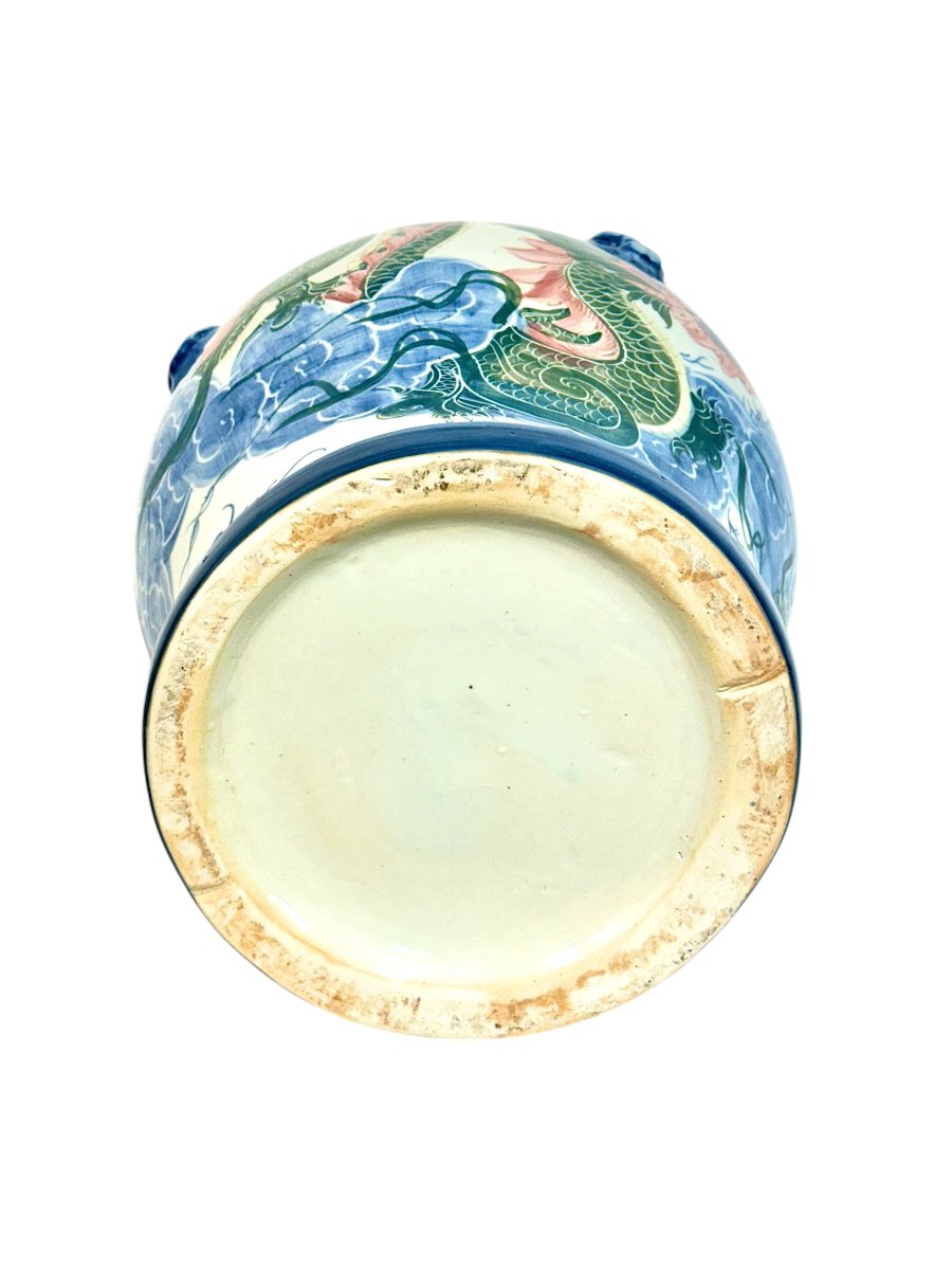 Large Chinese Porcelain Dragon Temple Jar And Cover, Early 20th Century-photo-6