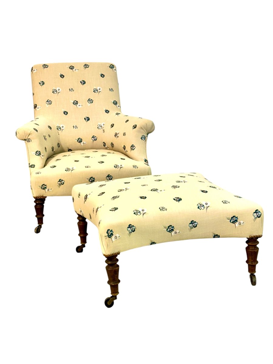 Bergère Duchesse Brisée et Ottoman Assorti, France XIXè siècle-photo-3