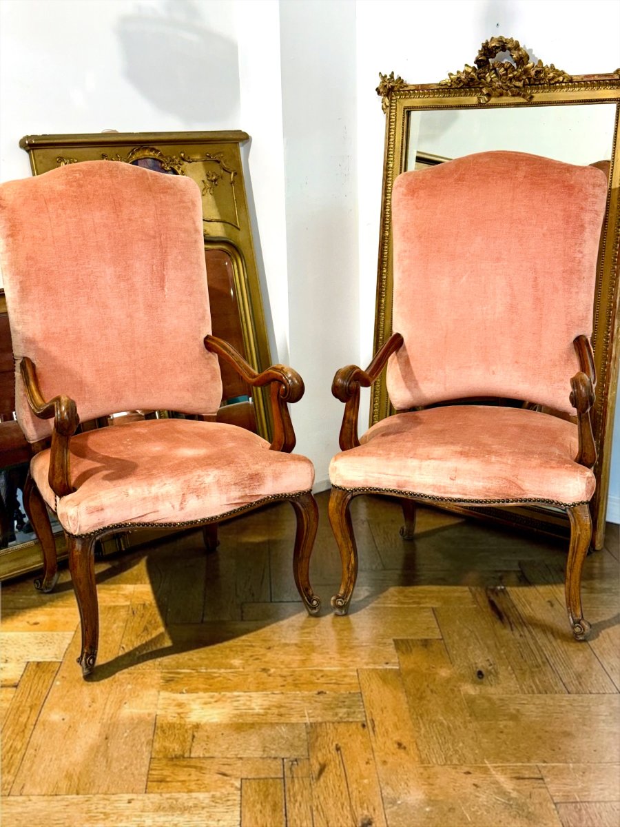Pair Of Louis XV Period Walnut Armchairs, France 18th Century-photo-2