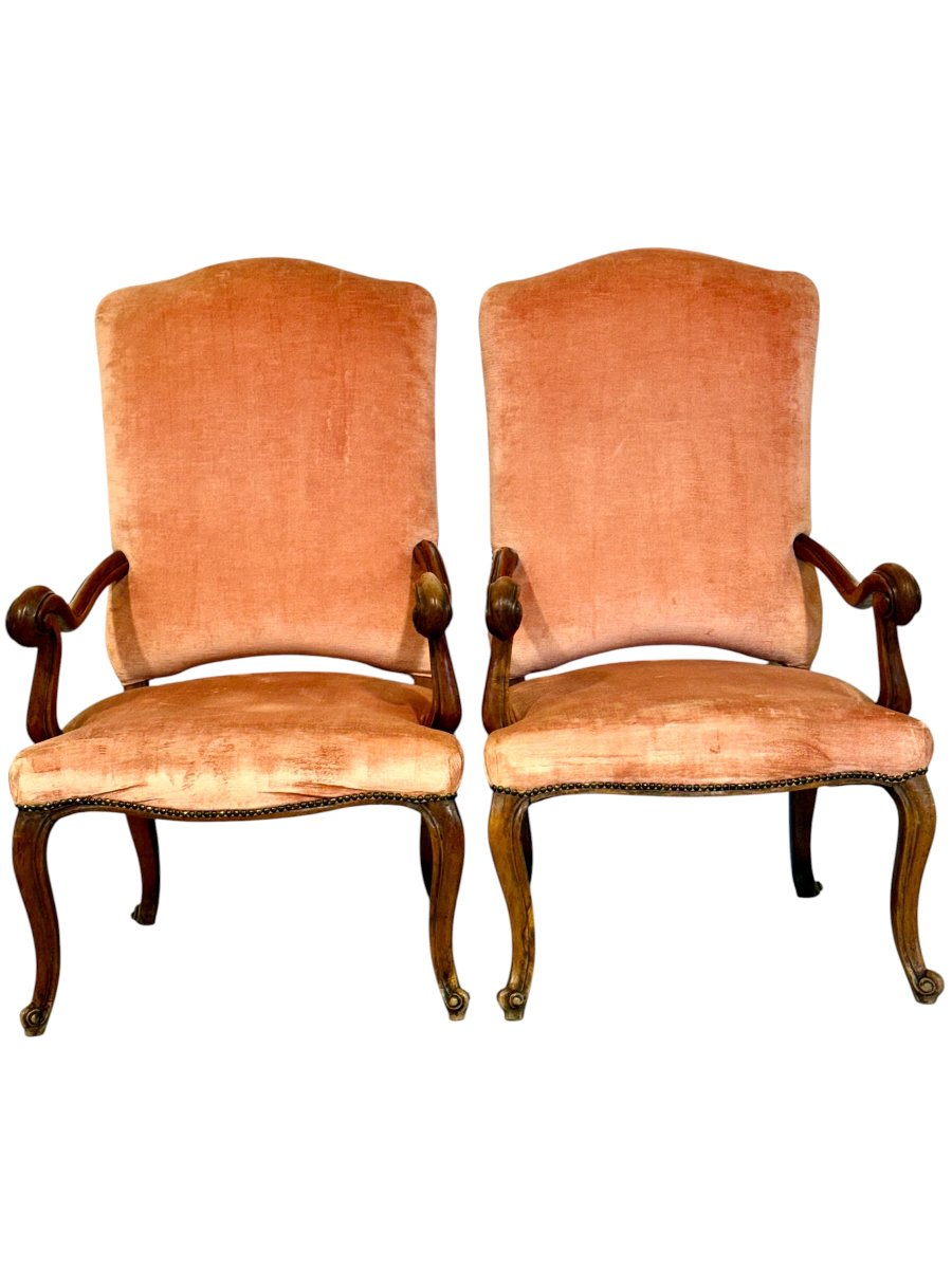 Pair Of Louis XV Period Walnut Armchairs, France 18th Century