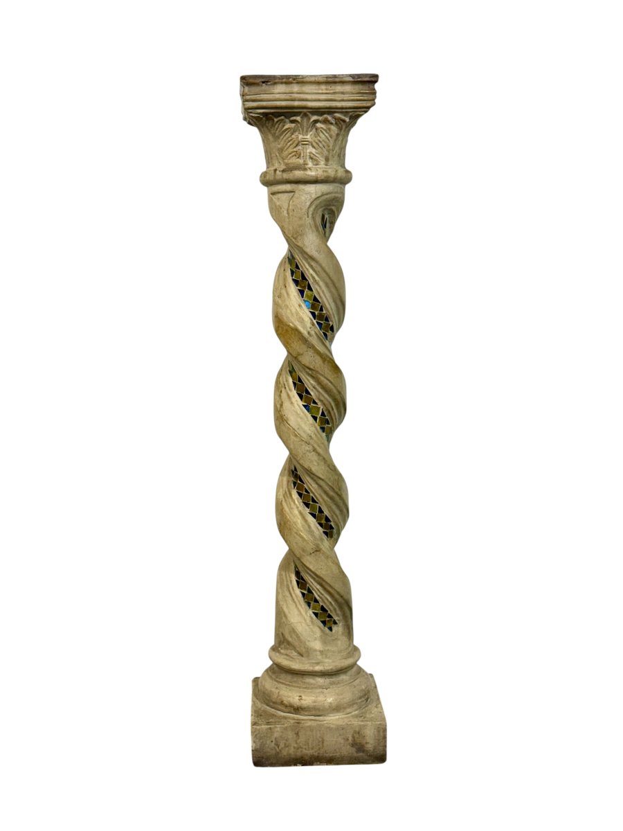 Twisted Mosaic Column Pedestal With Corinthian Capital-photo-4