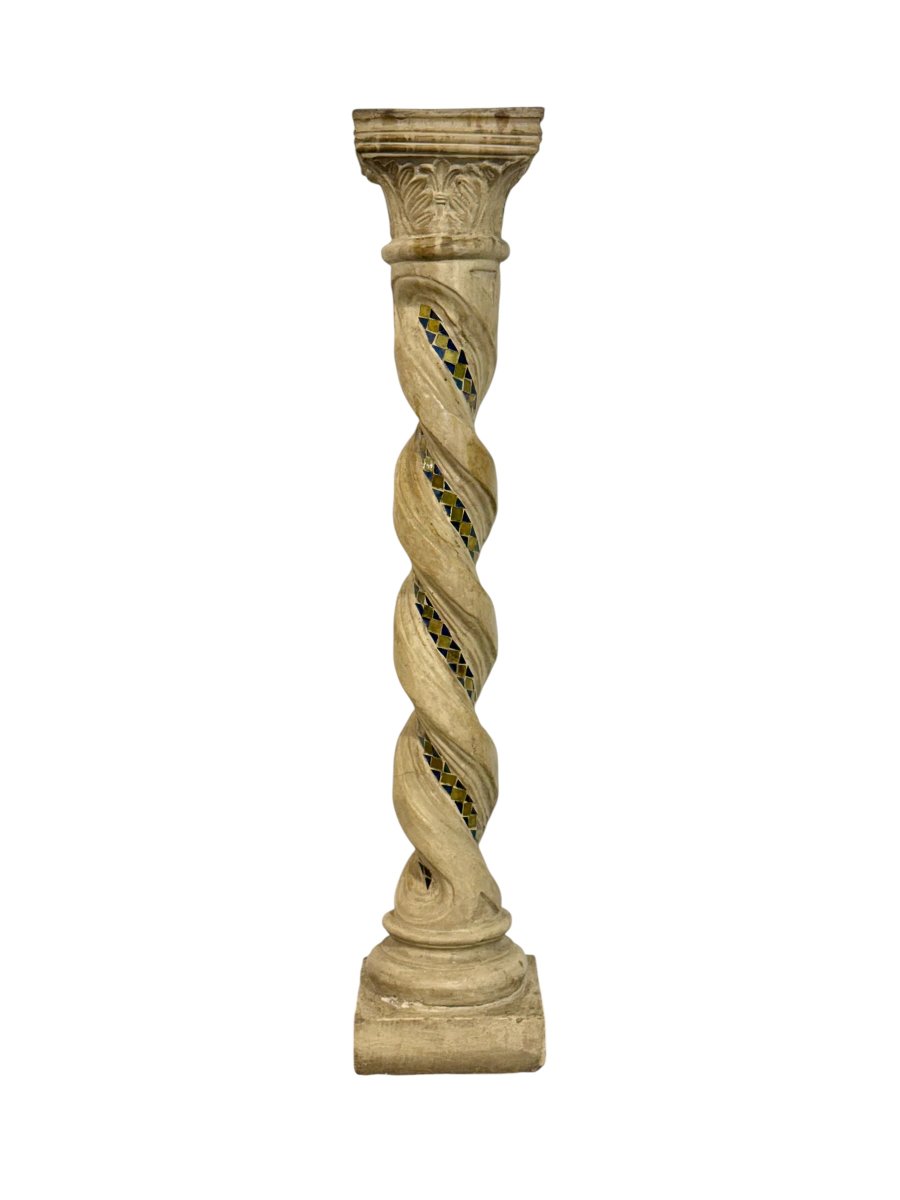 Twisted Mosaic Column Pedestal With Corinthian Capital