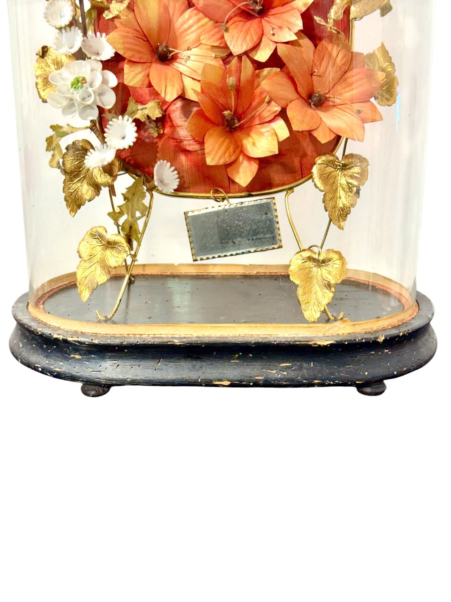 Globe de Mariée Floral Napoléon III sous Dôme de Verre d'Origine-photo-1