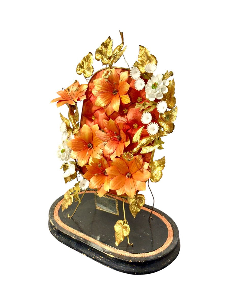 Globe de Mariée Floral Napoléon III sous Dôme de Verre d'Origine-photo-5