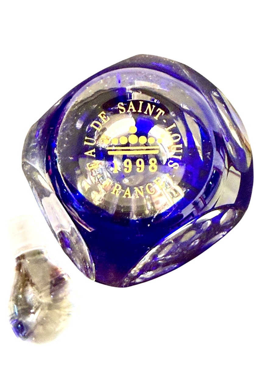 Saint Louis Blue Overlay Crystal Perfume Bottle, 1998 Limited Edition-photo-3
