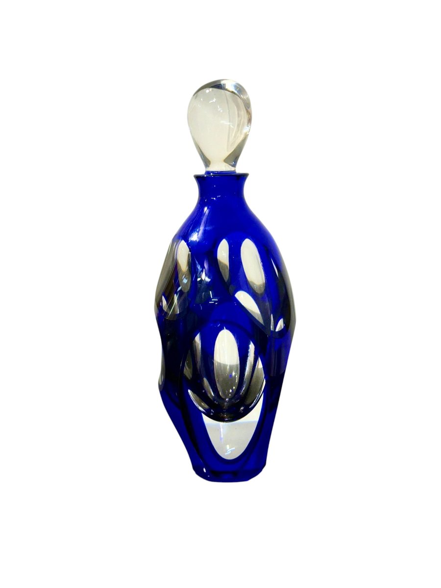 Saint Louis Blue Overlay Crystal Perfume Bottle, 1998 Limited Edition-photo-2
