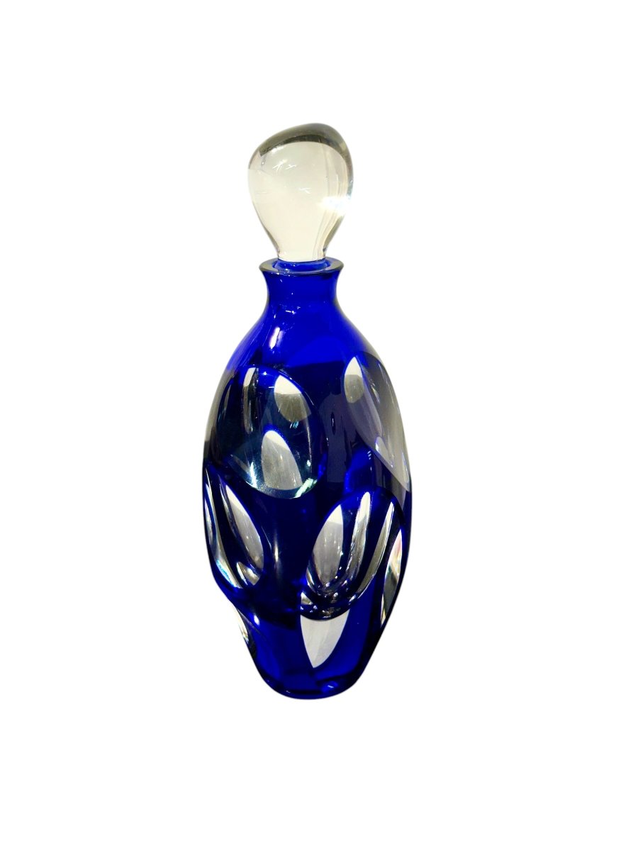 Saint Louis Blue Overlay Crystal Perfume Bottle, 1998 Limited Edition-photo-5
