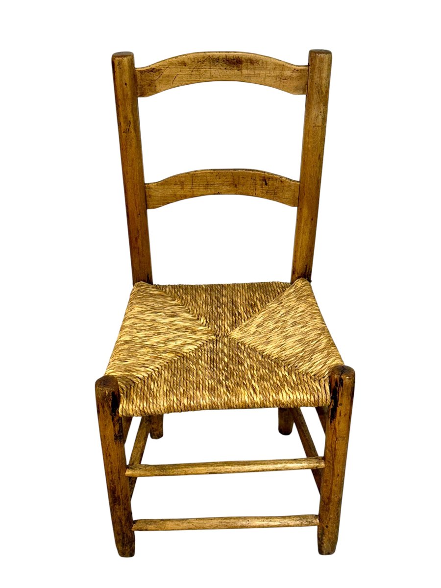 Paire de chaises provinciales en chêne à assise en paille tressée, France XIXème siècle-photo-2