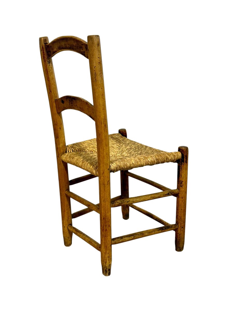 Paire de chaises provinciales en chêne à assise en paille tressée, France XIXème siècle-photo-3