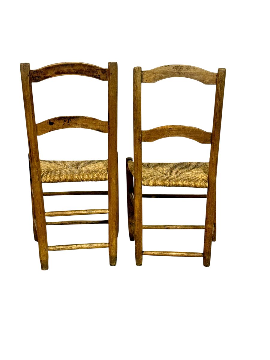 Paire de chaises provinciales en chêne à assise en paille tressée, France XIXème siècle-photo-4