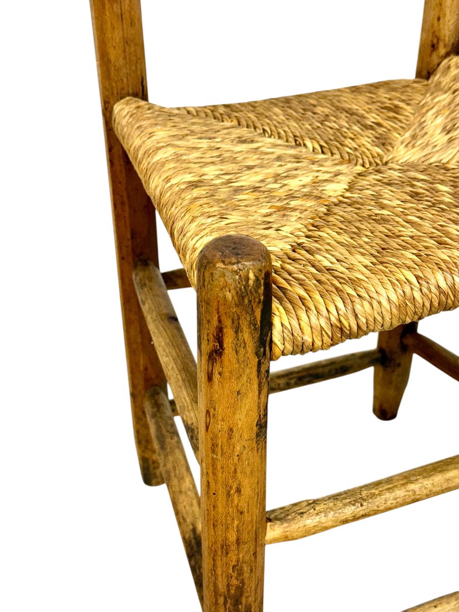 Paire de chaises provinciales en chêne à assise en paille tressée, France XIXème siècle-photo-2