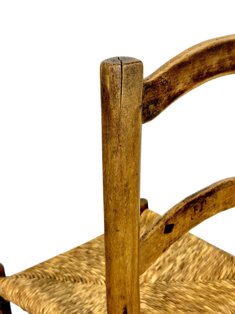 Paire de chaises provinciales en chêne à assise en paille tressée, France XIXème siècle-photo-3