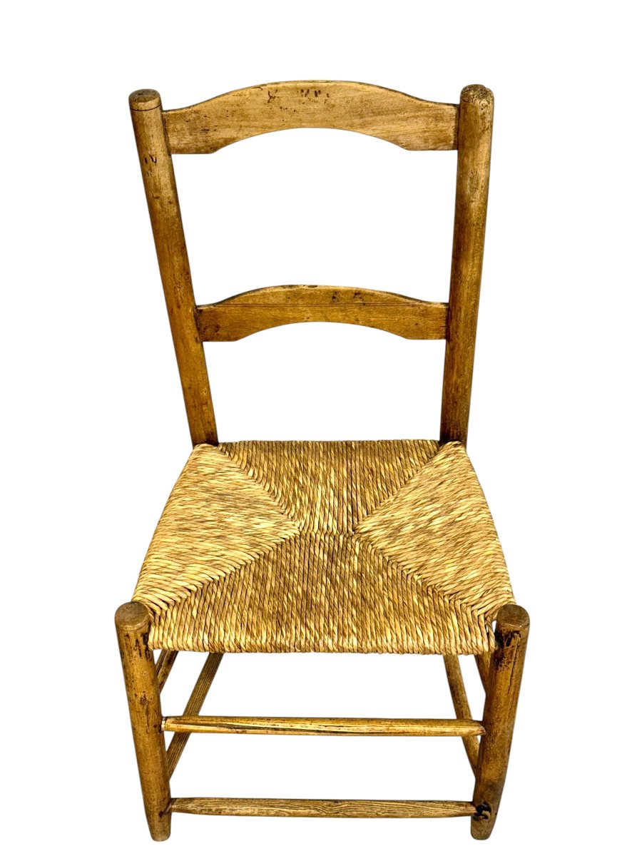 Paire de chaises provinciales en chêne à assise en paille tressée, France XIXème siècle-photo-5