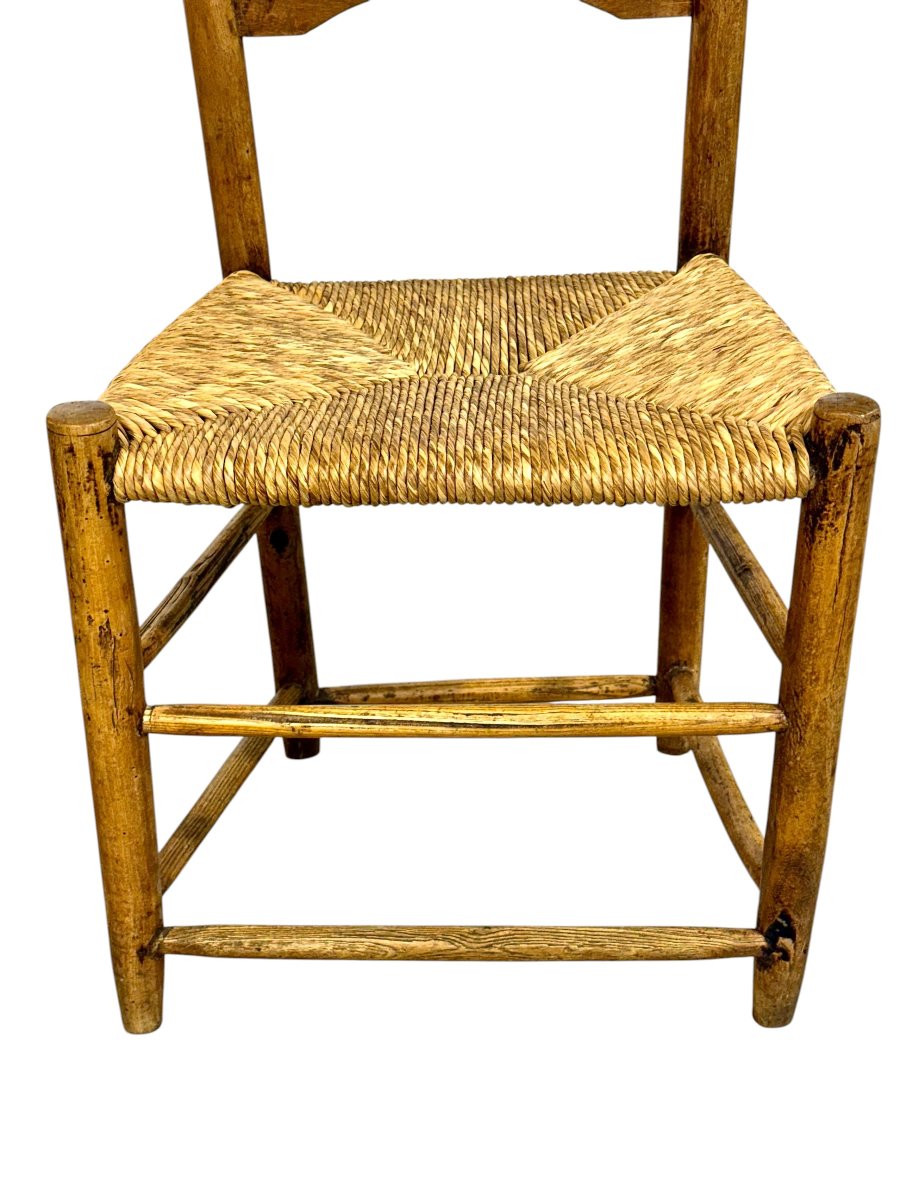 Paire de chaises provinciales en chêne à assise en paille tressée, France XIXème siècle-photo-6