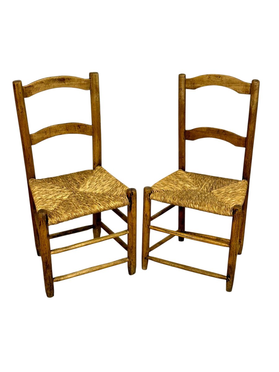 Paire de chaises provinciales en chêne à assise en paille tressée, France XIXème siècle-photo-8