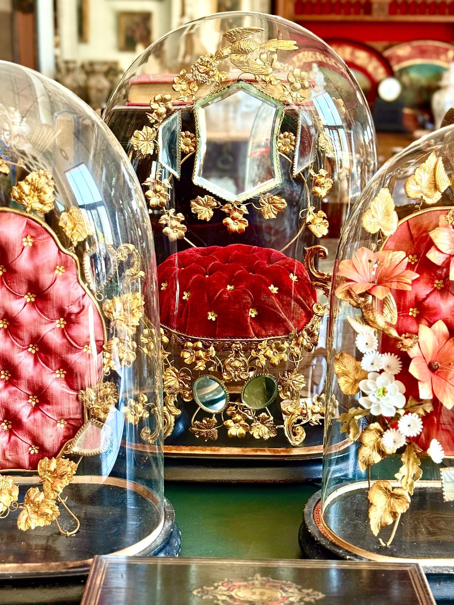 Globe de mariée français du XIXe siècle en métal doré et miroirs biseautés-photo-2