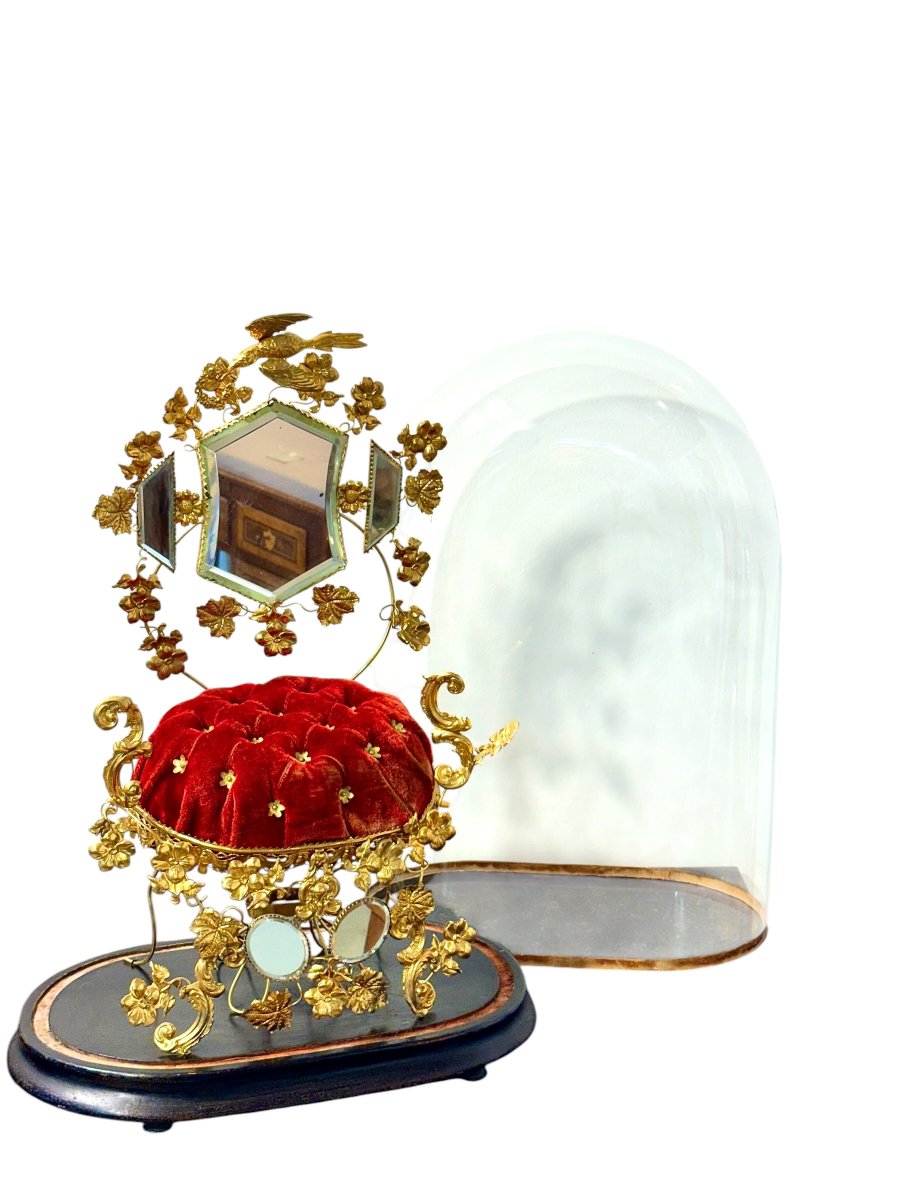 Globe de mariée français du XIXe siècle en métal doré et miroirs biseautés-photo-3
