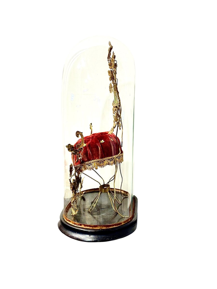 Globe de mariée français du XIXe siècle en métal doré et miroirs biseautés-photo-4