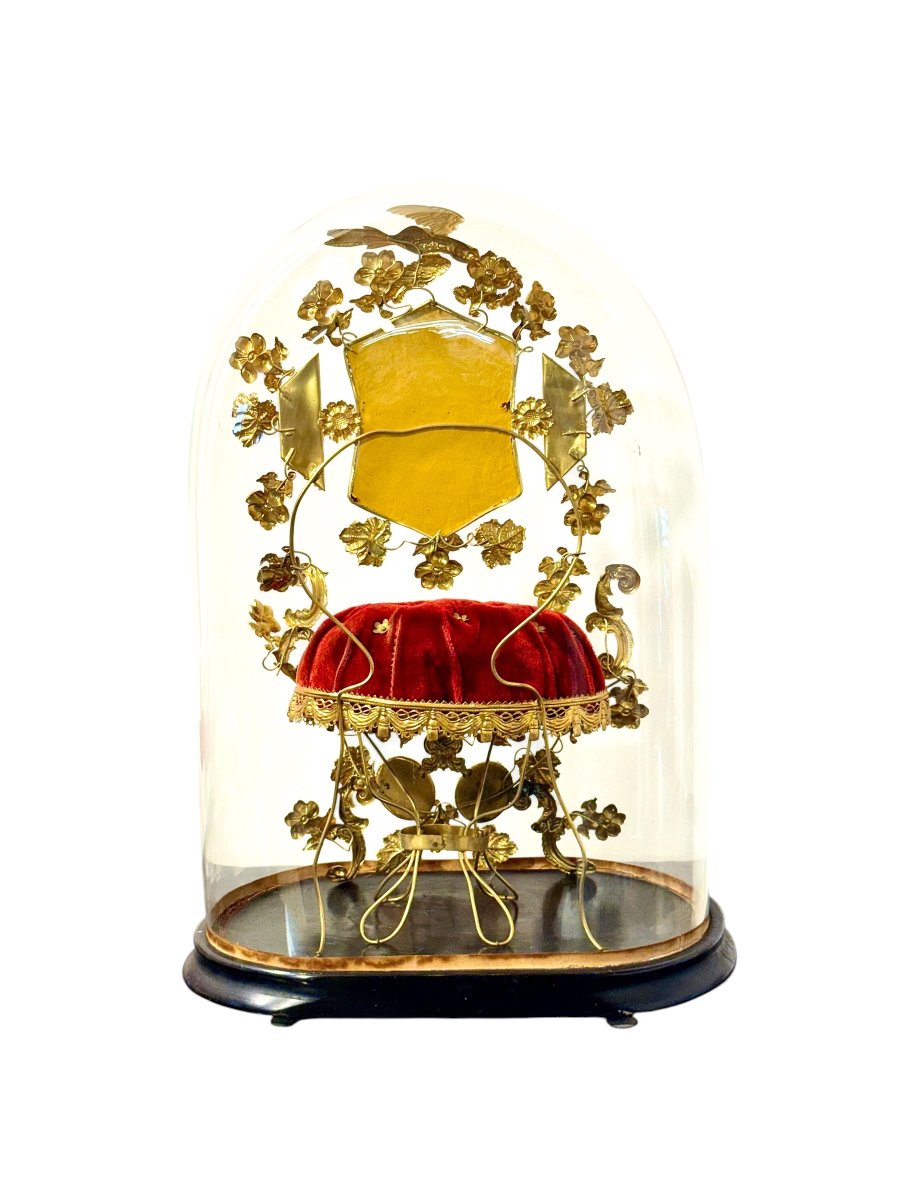 Globe de mariée français du XIXe siècle en métal doré et miroirs biseautés-photo-2