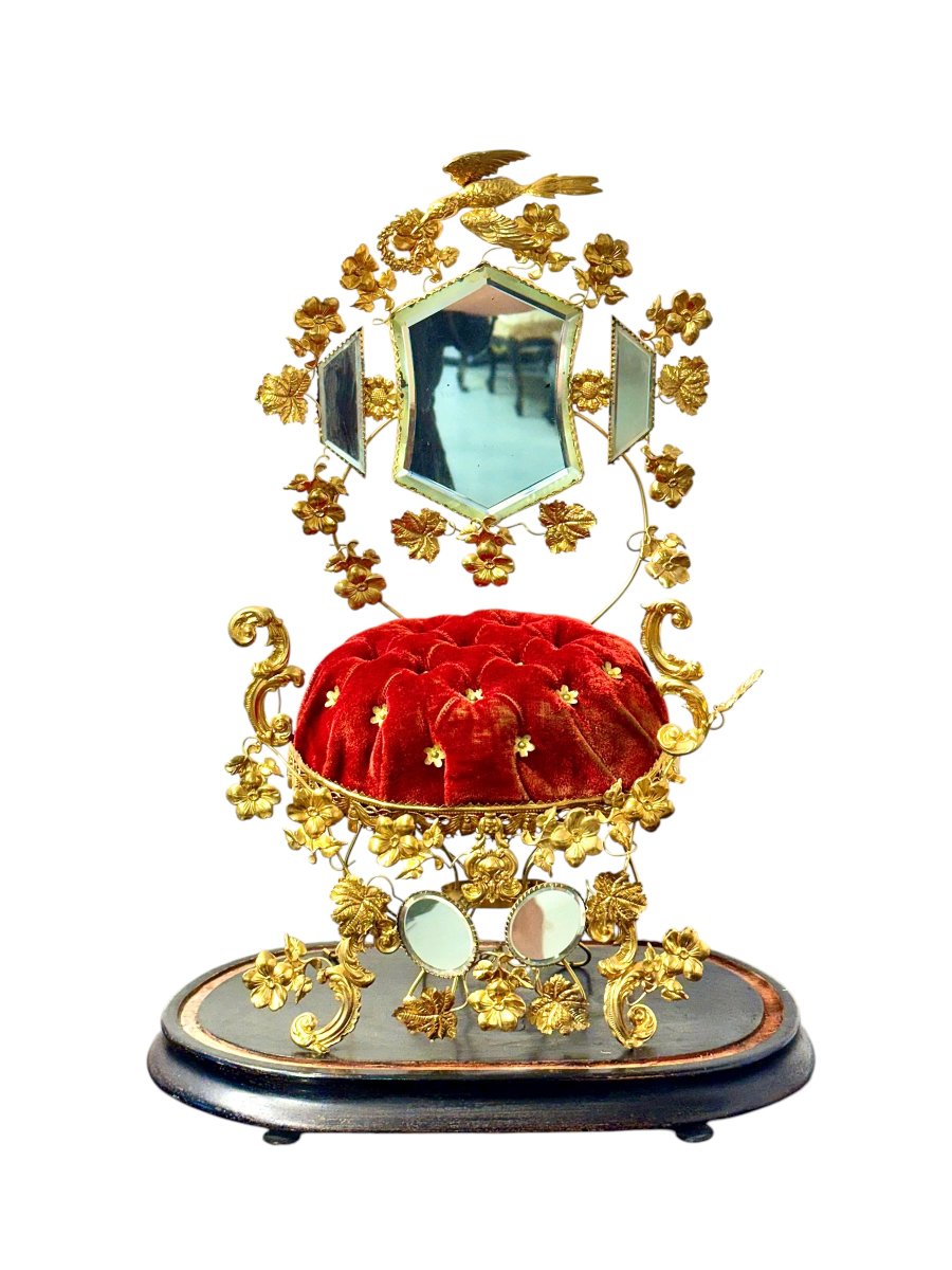 Globe de mariée français du XIXe siècle en métal doré et miroirs biseautés-photo-3
