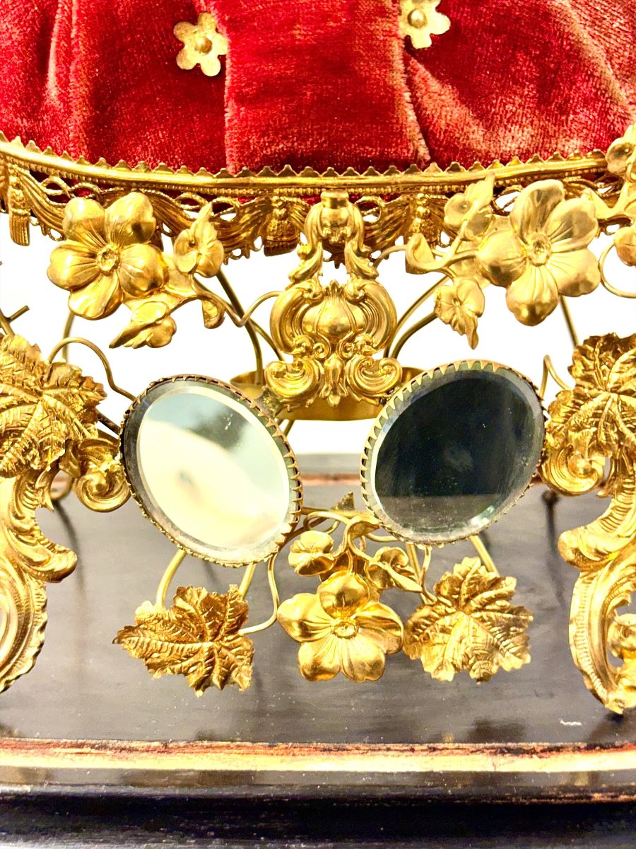 Globe de mariée français du XIXe siècle en métal doré et miroirs biseautés-photo-6