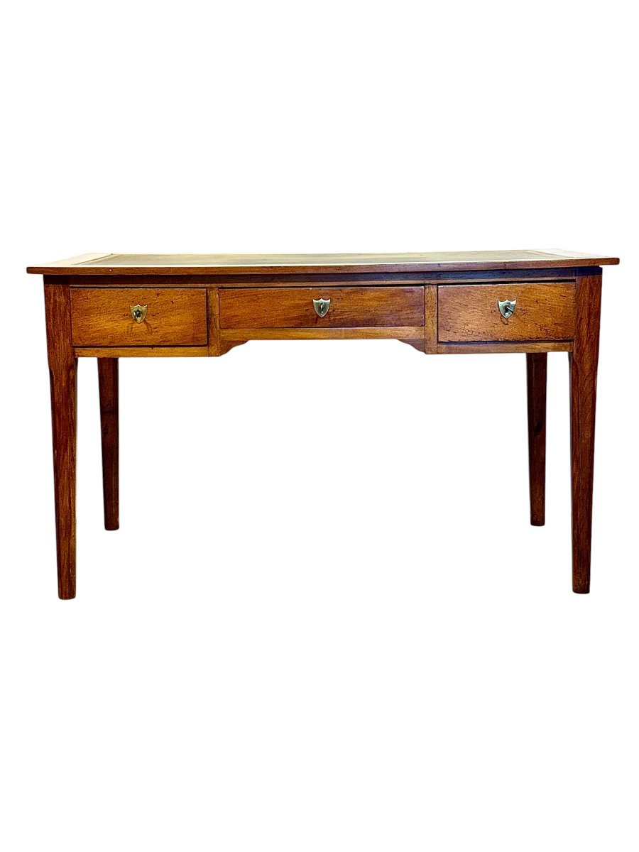 Bureau en hêtre du XIXe siècle avec plateau gainé de cuir et tablettes latérales coulissantes-photo-3