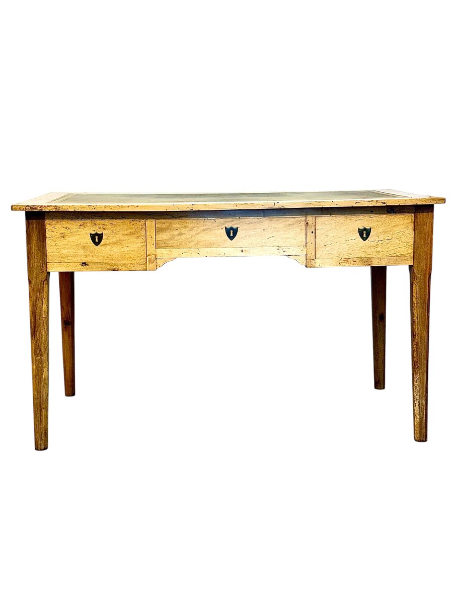 Bureau en hêtre du XIXe siècle avec plateau gainé de cuir et tablettes latérales coulissantes-photo-1