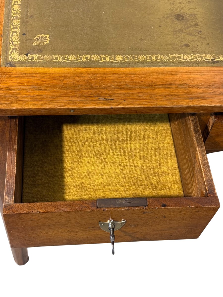Bureau en hêtre du XIXe siècle avec plateau gainé de cuir et tablettes latérales coulissantes-photo-2