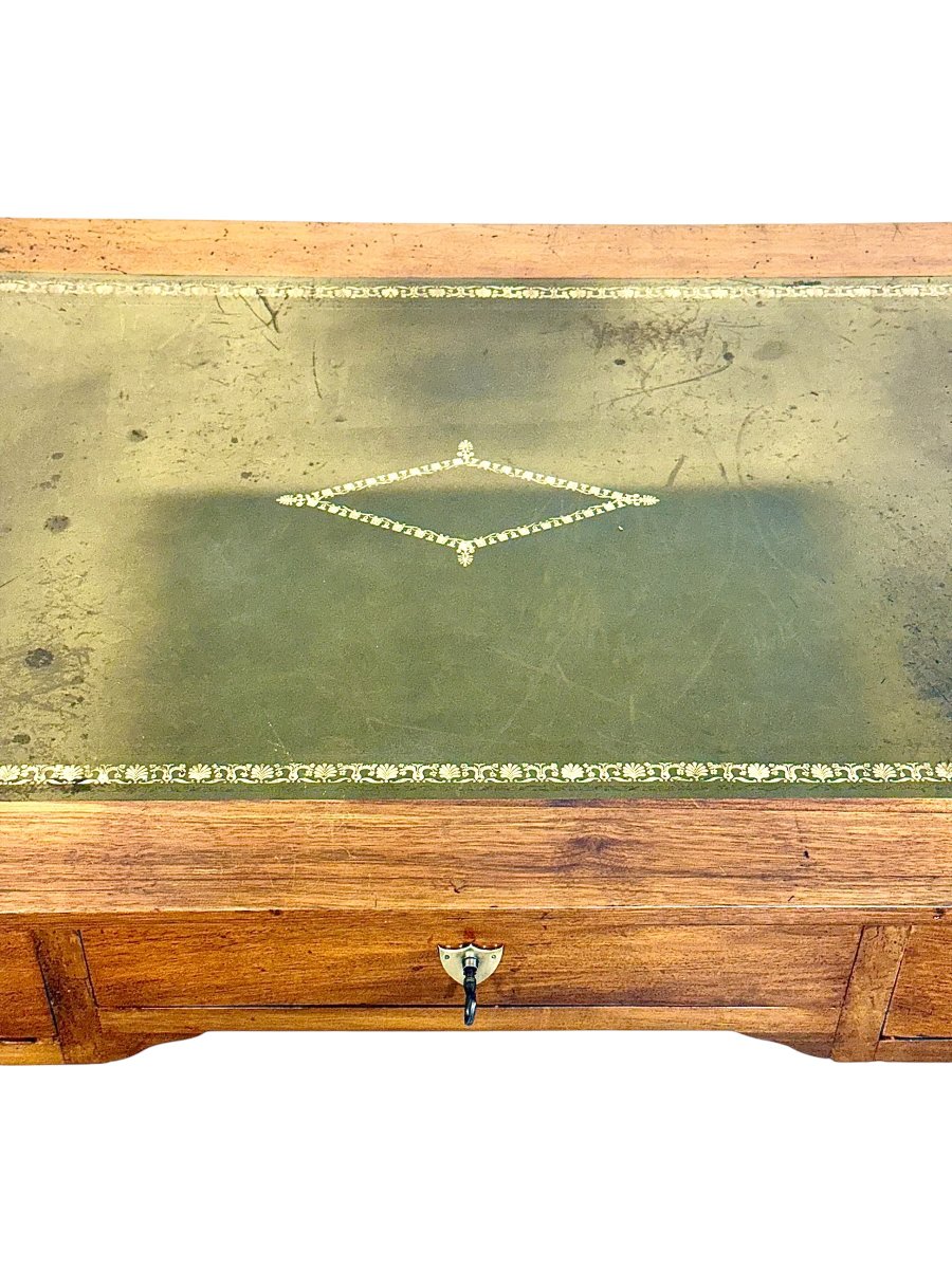 Bureau en hêtre du XIXe siècle avec plateau gainé de cuir et tablettes latérales coulissantes-photo-4
