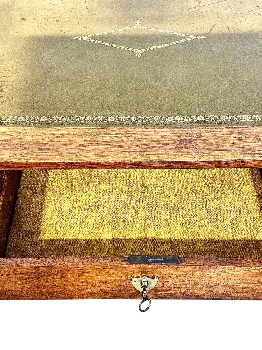 Bureau en hêtre du XIXe siècle avec plateau gainé de cuir et tablettes latérales coulissantes-photo-5