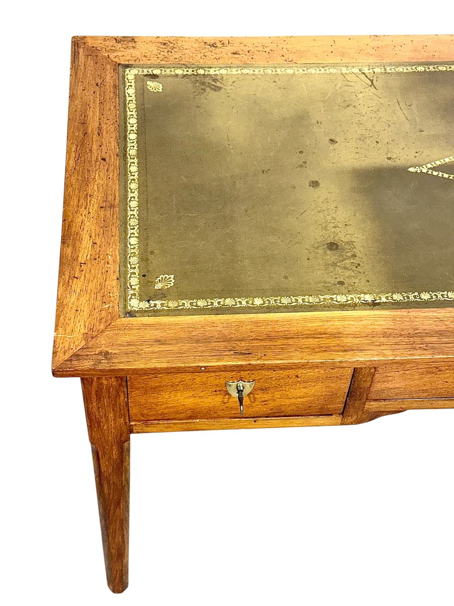 Bureau en hêtre du XIXe siècle avec plateau gainé de cuir et tablettes latérales coulissantes-photo-6
