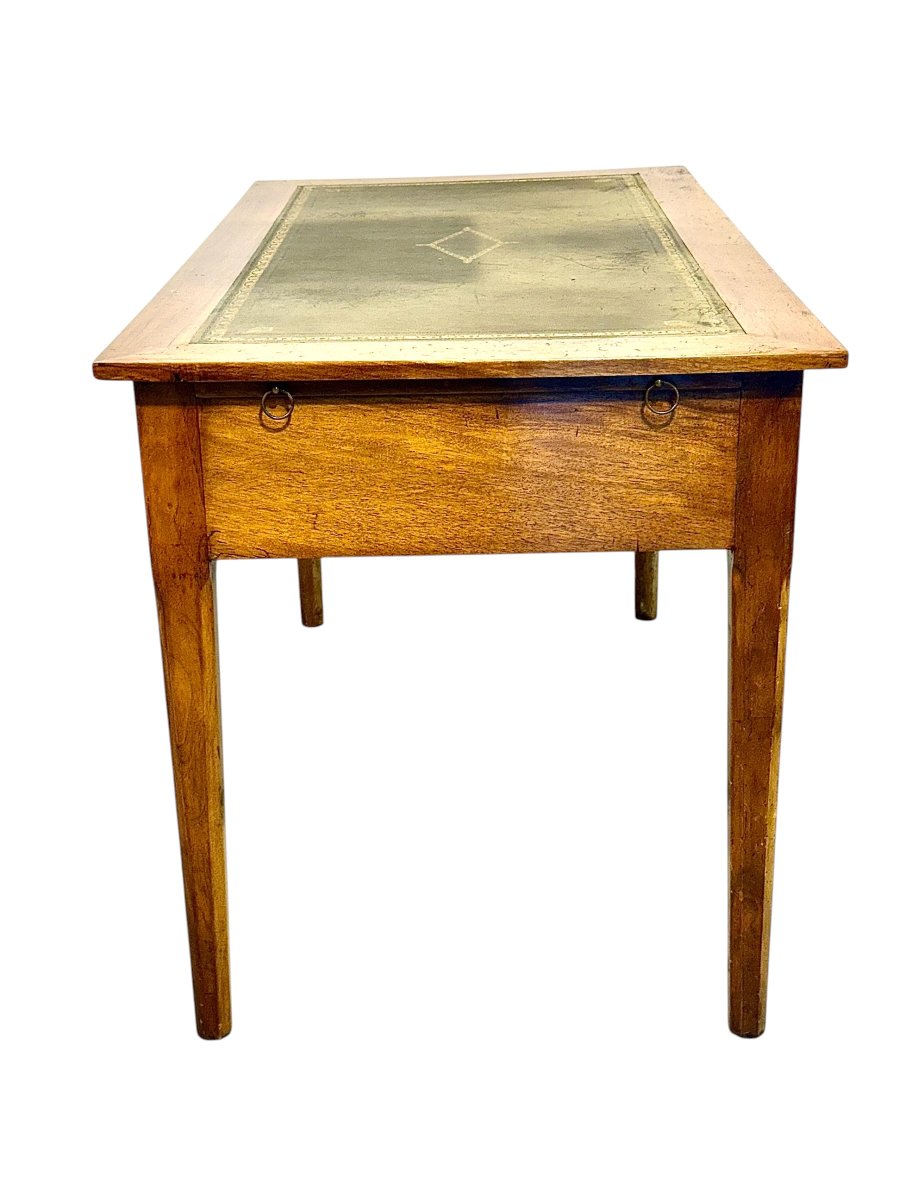 Bureau en hêtre du XIXe siècle avec plateau gainé de cuir et tablettes latérales coulissantes-photo-7