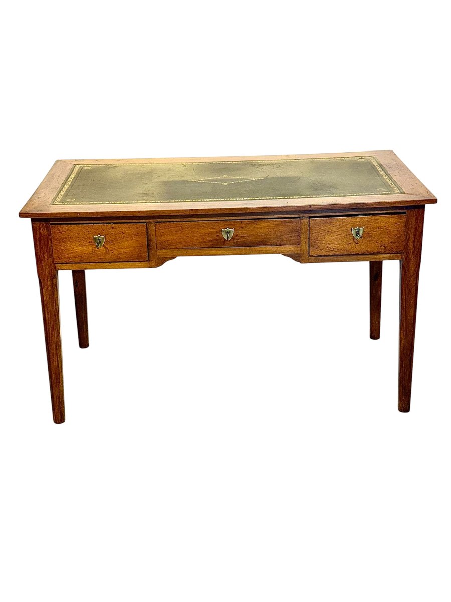 Bureau en hêtre du XIXe siècle avec plateau gainé de cuir et tablettes latérales coulissantes
