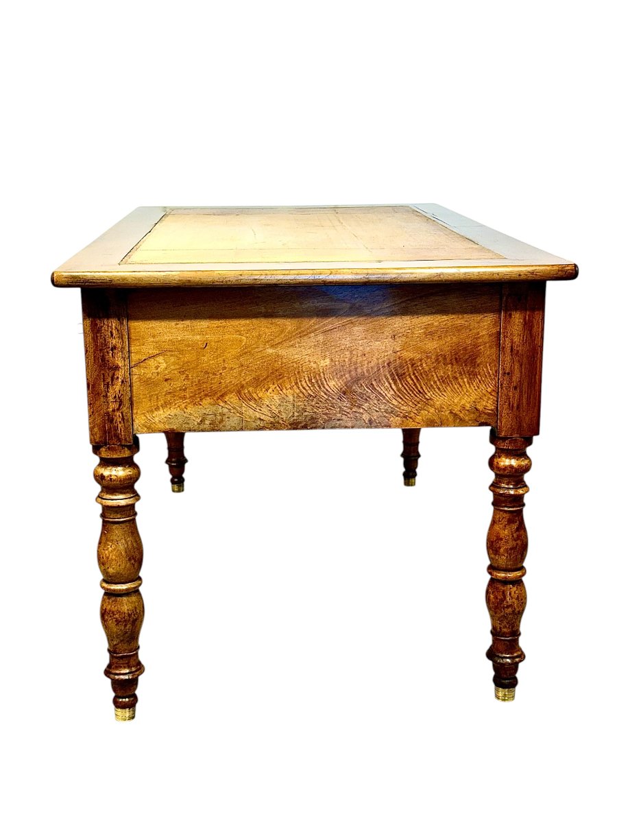 Bureau de ministre anglais du XIXe siècle en noyer avec plateau en cuir gaufré-photo-3