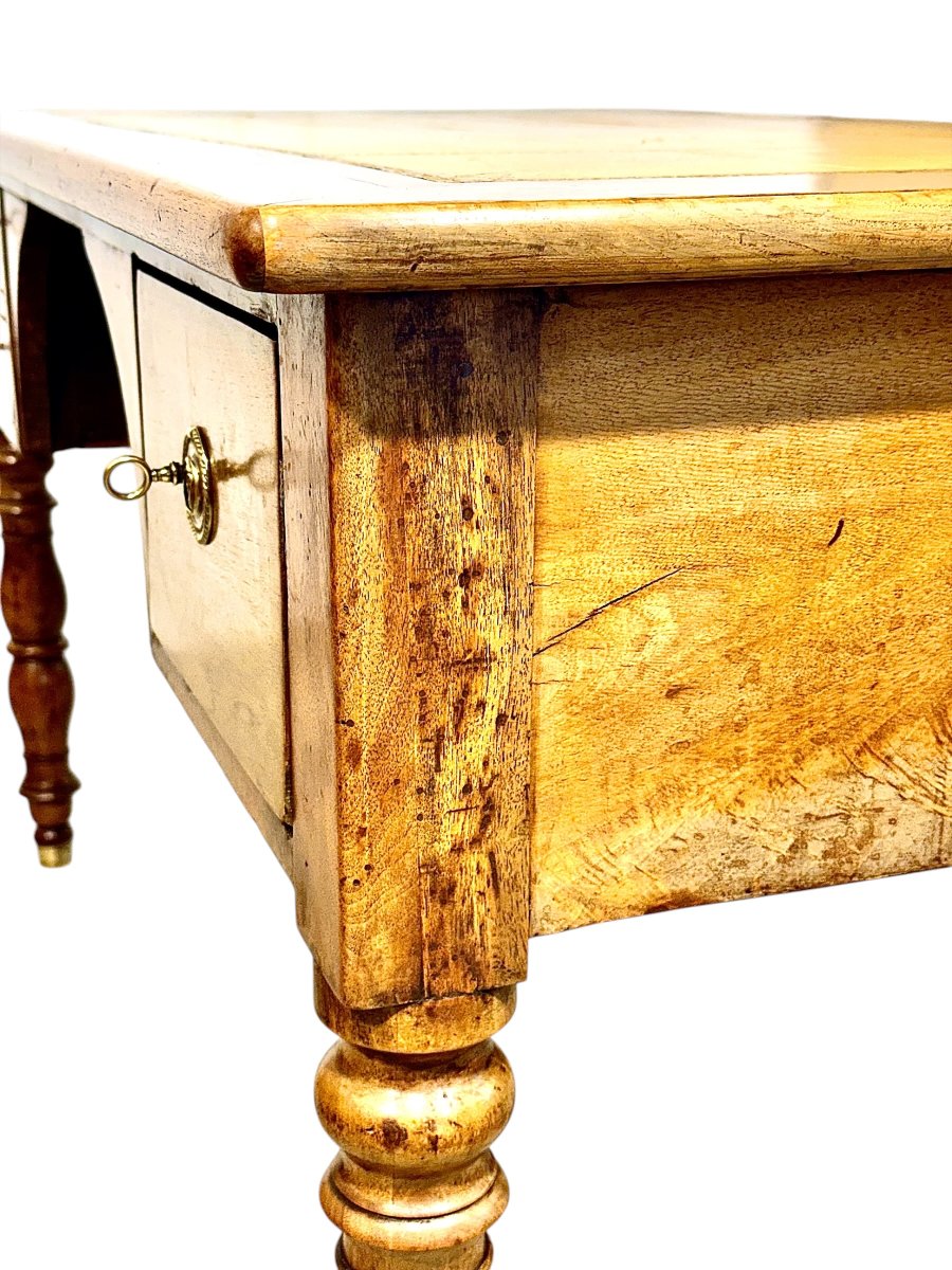 Bureau de ministre anglais du XIXe siècle en noyer avec plateau en cuir gaufré-photo-3