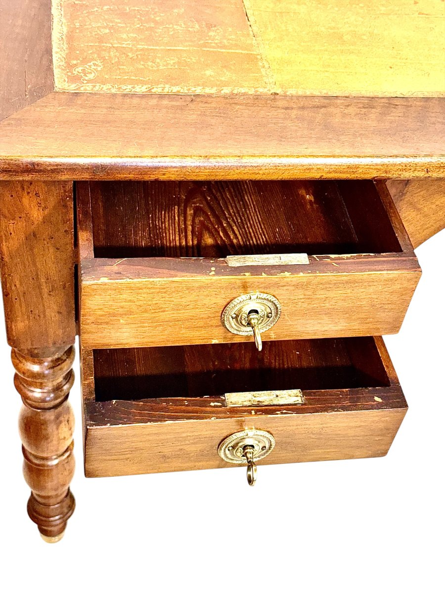 Bureau de ministre anglais du XIXe siècle en noyer avec plateau en cuir gaufré-photo-5