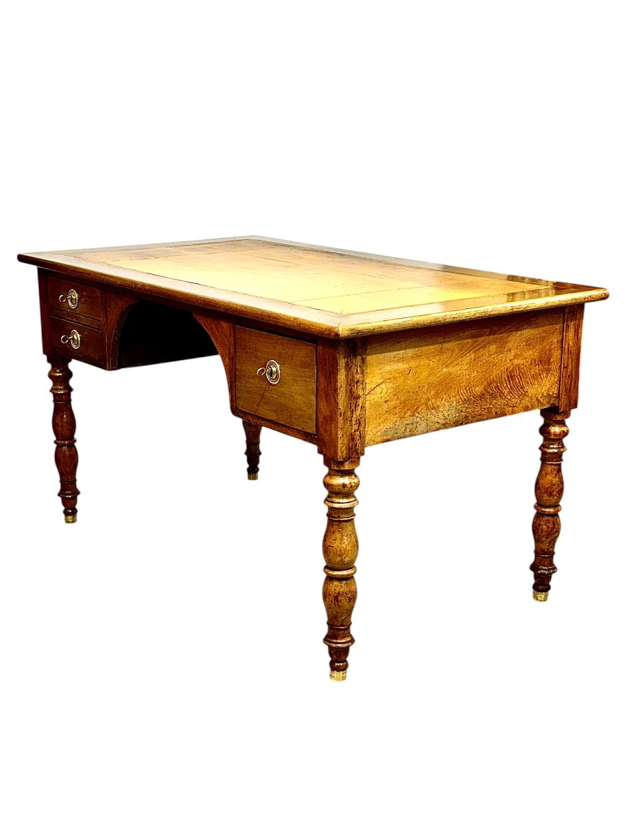 Bureau de ministre anglais du XIXe siècle en noyer avec plateau en cuir gaufré-photo-7