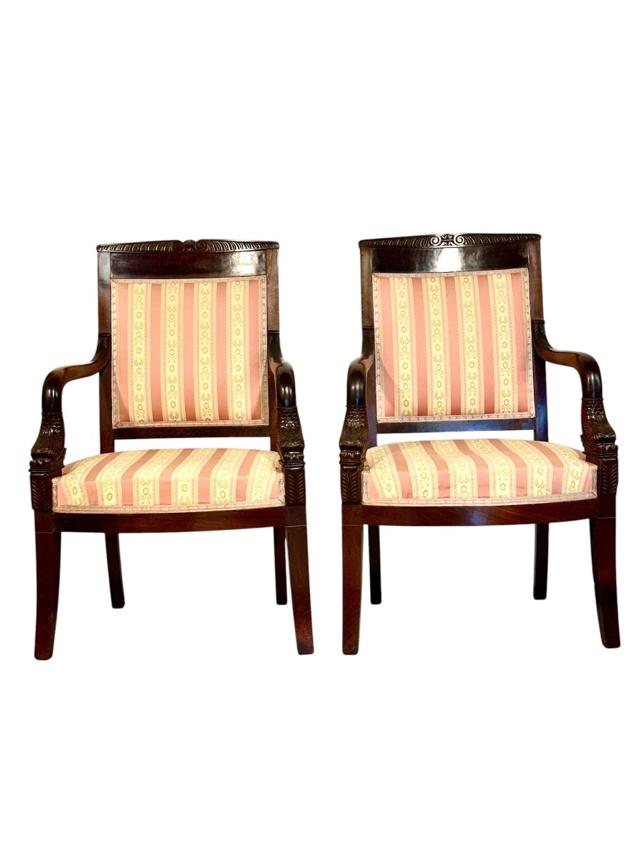 Suite de 4 fauteuils d’époque Empire en noyer-photo-3