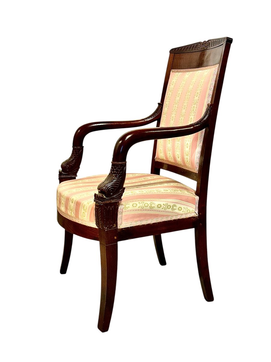 Suite de 4 fauteuils d’époque Empire en noyer-photo-5