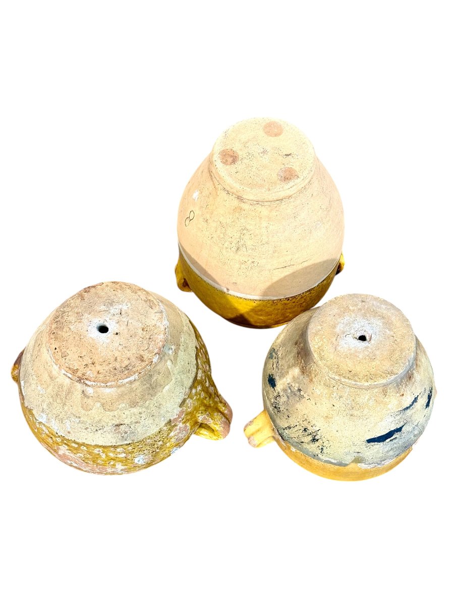 Set Of Three Yellow French Provincial Confit Pots, Early 19th Century-photo-4