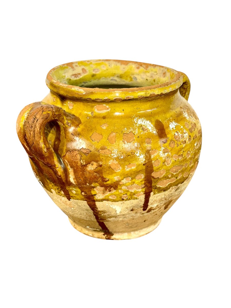 Set Of Three Yellow French Provincial Confit Pots, Early 19th Century-photo-1