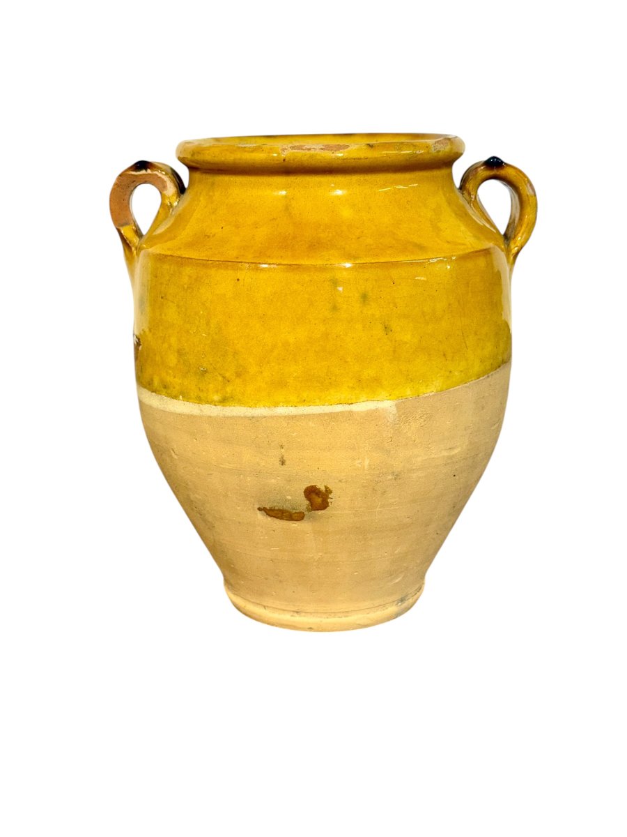 Set Of Three Yellow French Provincial Confit Pots, Early 19th Century-photo-3