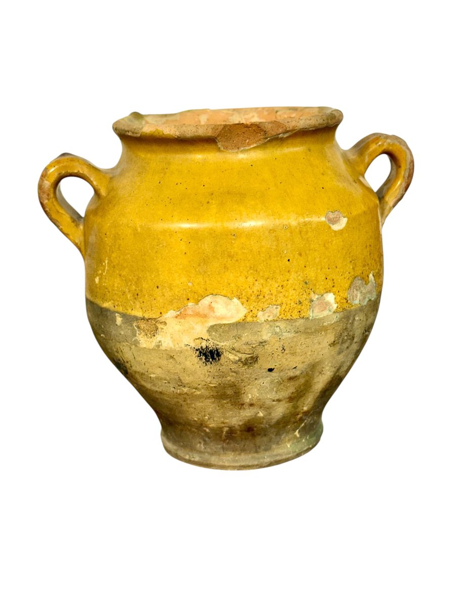 Set Of Three Yellow French Provincial Confit Pots, Early 19th Century-photo-4
