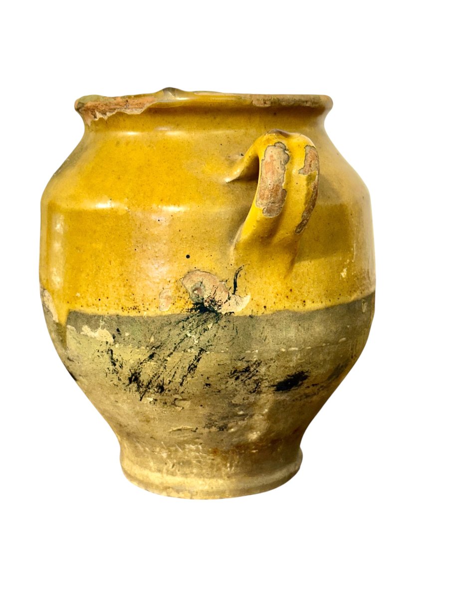 Set Of Three Yellow French Provincial Confit Pots, Early 19th Century-photo-5