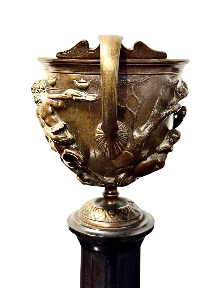Pair Of 19th Century French Bronze Urns On Marble Pedestals-photo-1