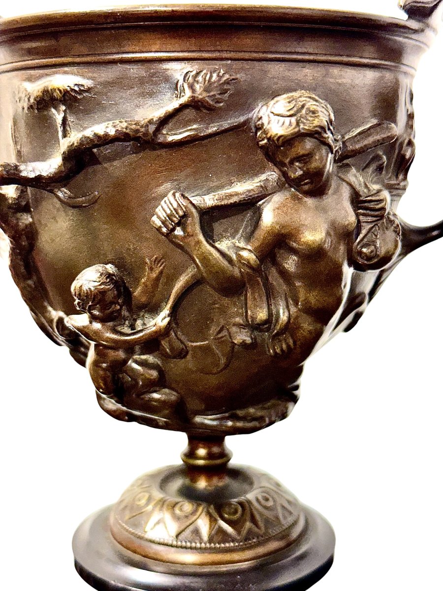 Pair Of 19th Century French Bronze Urns On Marble Pedestals-photo-2