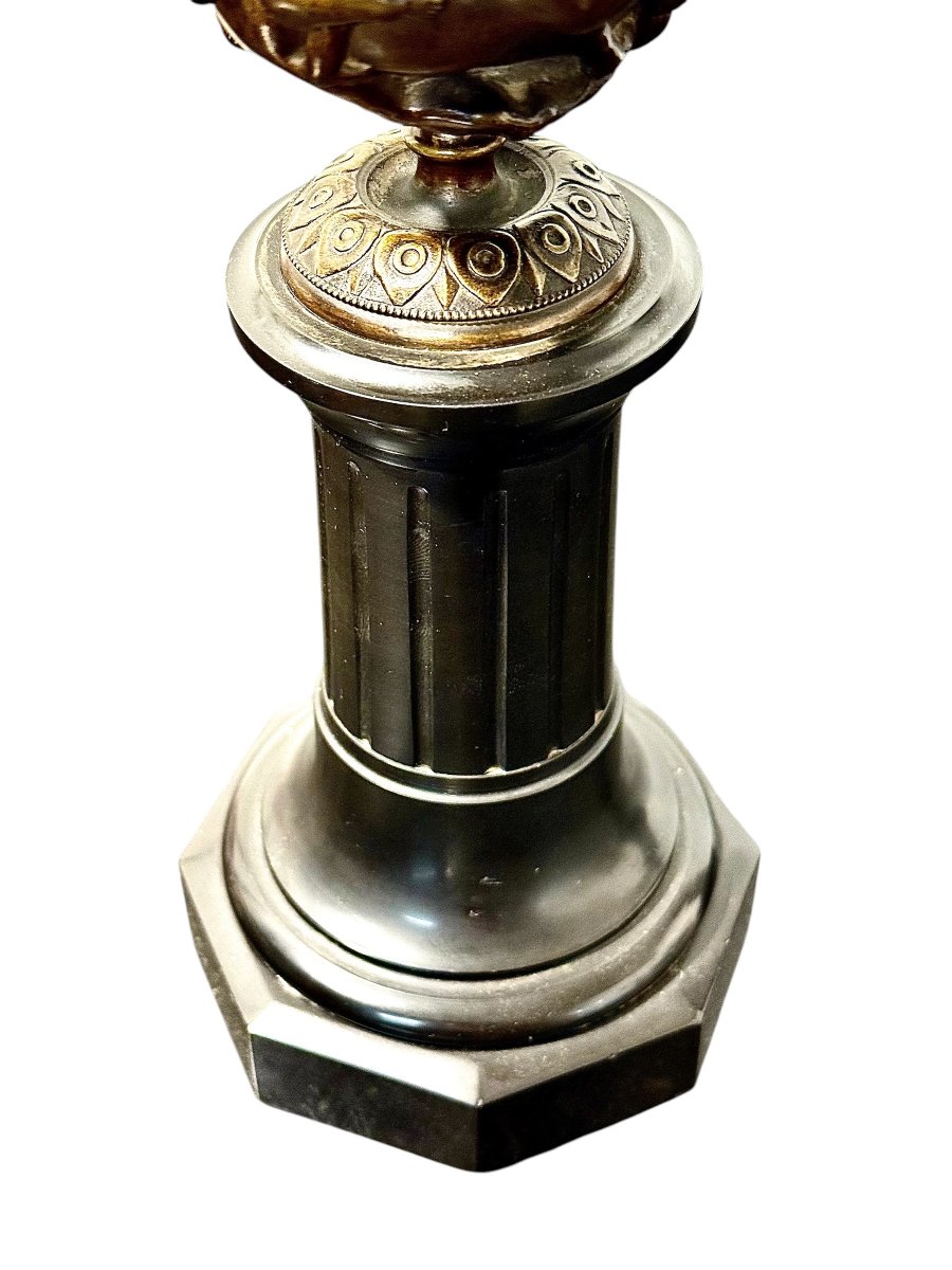 Pair Of 19th Century French Bronze Urns On Marble Pedestals-photo-4
