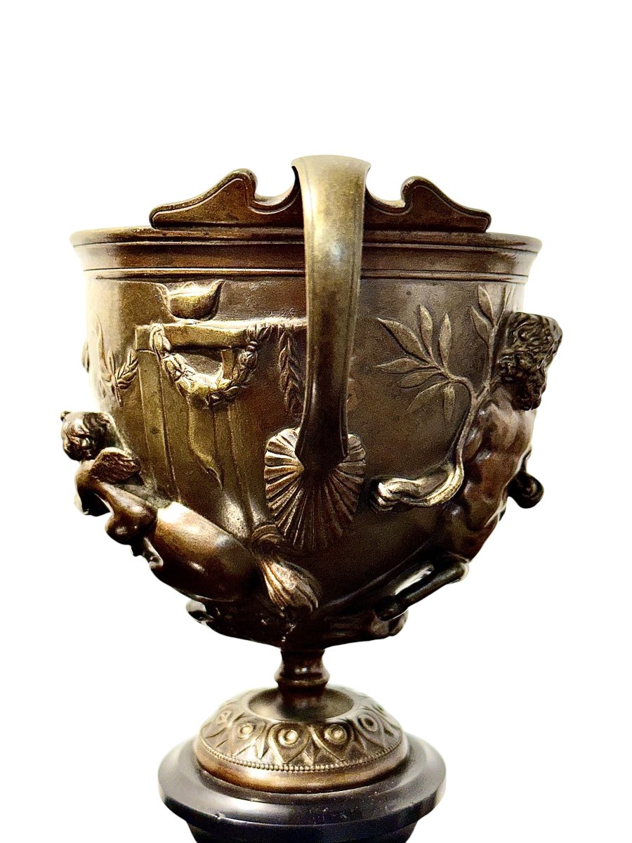 Pair Of 19th Century French Bronze Urns On Marble Pedestals-photo-7